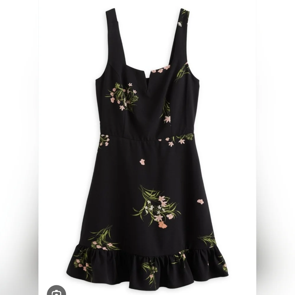 Size  S Hawthor Black Floral Fit-and-Flare Dress with Ruffle Hem - Picture 5 of 9